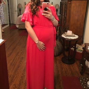 Pink off the shoulder maxi dress